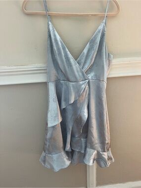 Altar'd State Pale Blue Silver Satin Dress